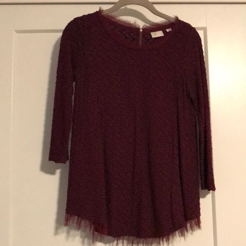 Small maroon 9-H15 shirt from Anthropologie.